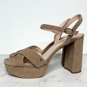 Kate Spade Delphi Tan Suede Square Toe Block Heel Platform Sandal 11B